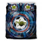 Personalized Soccer Duvet Cover Set, Soccer Ball Effect Black Blue Player Gift Duvet Cover & Pillowcases, Custom Name Number Bedding Set