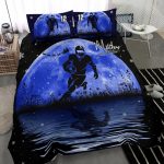 Personalized Football Duvet Cover Set, America Football Blue Moon Player Gift Idea Duvet Cover & Pillowcases, Custom Name Number Bedding Set