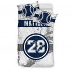 Personalized Baseball Duvet Cover Set, Baseball Blue Player Gift Idea White Duvet Cover & Pillowcases, Custom Name Number Bedding Set