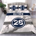 Personalized Baseball Duvet Cover Set, Baseball Blue Player Gift Idea White Duvet Cover & Pillowcases, Custom Name Number Bedding Set
