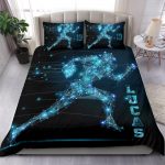 Personalized Football Duvet Cover Set, Football Digital Line Player Gift Idea Blue Duvet Cover & Pillowcases, Custom Name Number Bedding Set