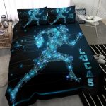 Personalized Football Duvet Cover Set, Football Digital Line Player Gift Idea Blue Duvet Cover & Pillowcases, Custom Name Number Bedding Set