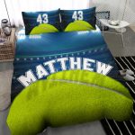 Personalized Tennis Duvet Cover Set, Tennis Ball Stadium Player Gift Green Blue Duvet Cover & Pillowcases, Custom Name Number Bedding Set