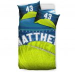 Personalized Tennis Duvet Cover Set, Tennis Ball Stadium Player Gift Green Blue Duvet Cover & Pillowcases, Custom Name Number Bedding Set