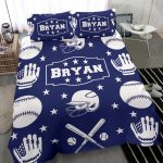 Personalized Baseball Duvet Cover Set, Baseball Boy Ball Helmet Player Gift Idea Blue Duvet Cover & Pillowcases, Custom Name Bedding Set