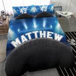 Personalized Hockey Duvet Cover Set, Hockey Puck Stadium Player Gift Idea Black Blue Duvet Cover & Pillowcases, Custom Name Bedding Set