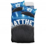Personalized Hockey Duvet Cover Set, Hockey Puck Stadium Player Gift Idea Black Blue Duvet Cover & Pillowcases, Custom Name Bedding Set