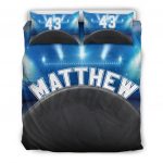 Personalized Hockey Duvet Cover Set, Hockey Puck Stadium Player Gift Idea Black Blue Duvet Cover & Pillowcases, Custom Name Bedding Set