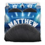Personalized Hockey Duvet Cover Set, Hockey Puck Stadium Player Gift Idea Black Blue Duvet Cover & Pillowcases, Custom Name Bedding Set