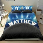 Personalized Hockey Duvet Cover Set, Hockey Puck Stadium Player Gift Idea Black Blue Duvet Cover & Pillowcases, Custom Name Bedding Set