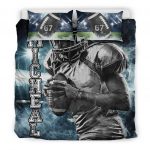 Personalized Football Duvet Cover Set, Football Boy Strong Player Gift Idea Blue Duvet Cover & Pillowcases, Custom Name Number Bedding Set