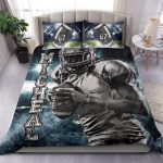 Personalized Football Duvet Cover Set, Football Boy Strong Player Gift Idea Blue Duvet Cover & Pillowcases, Custom Name Number Bedding Set