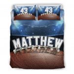 Personalized Football Duvet Cover Set, Football Ball Stadium Player Gift Idea Blue Duvet Cover & Pillowcases, Custom Name Number Bedding Set