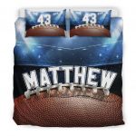 Personalized Football Duvet Cover Set, Football Ball Stadium Player Gift Idea Blue Duvet Cover & Pillowcases, Custom Name Number Bedding Set
