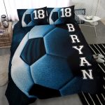 Personalized Soccer Duvet Cover Set, Soccer Ball Dream Player Gift Idea Blue Duvet Cover & Pillowcases, Custom Name Number Bedding Set