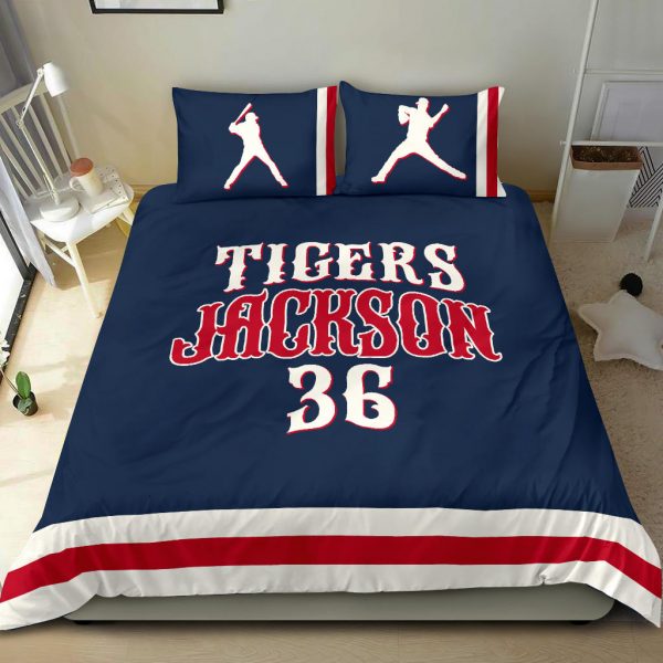 Personalized Baseball Duvet Cover Set, Baseball Player Gift Idea Blue Denim Duvet Cover & Pillowcases, Custom Name Number Bedding Set