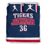Personalized Baseball Duvet Cover Set, Baseball Player Gift Idea Blue Denim Duvet Cover & Pillowcases, Custom Name Number Bedding Set
