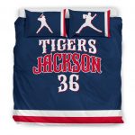 Personalized Baseball Duvet Cover Set, Baseball Player Gift Idea Blue Denim Duvet Cover & Pillowcases, Custom Name Number Bedding Set