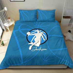 Personalized Basketball Duvet Cover Set, Basketball Boy Blue Player Gift Idea Duvet Cover & Pillowcases, Custom Name Bedding Set