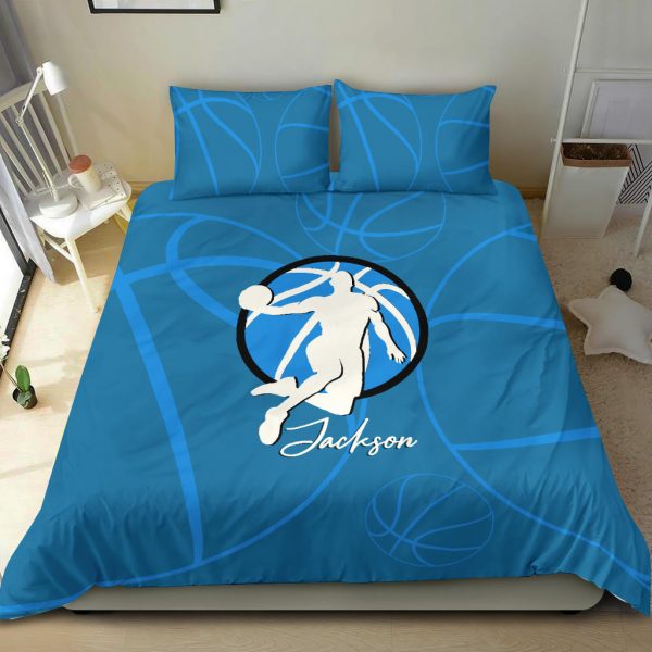 Personalized Basketball Duvet Cover Set, Basketball Boy Blue Player Gift Idea Duvet Cover & Pillowcases, Custom Name Bedding Set
