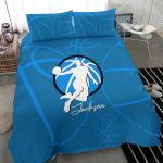Personalized Basketball Duvet Cover Set, Basketball Boy Blue Player Gift Idea Duvet Cover & Pillowcases, Custom Name Bedding Set