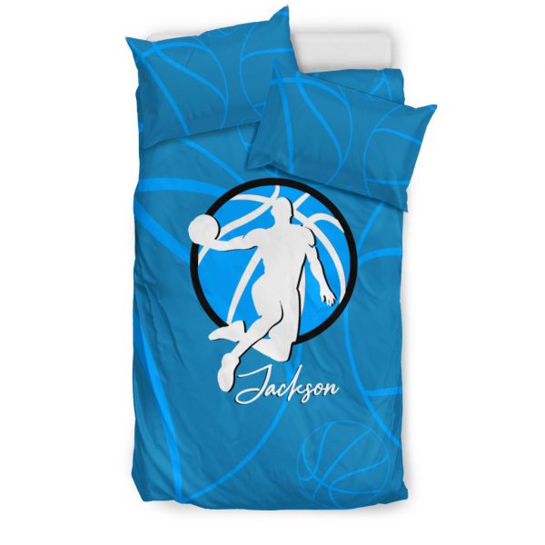 Personalized Basketball Duvet Cover Set, Basketball Boy Blue Player Gift Idea Duvet Cover & Pillowcases, Custom Name Bedding Set