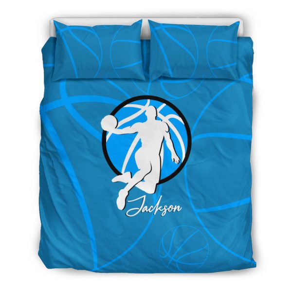 Personalized Basketball Duvet Cover Set, Basketball Boy Blue Player Gift Idea Duvet Cover & Pillowcases, Custom Name Bedding Set