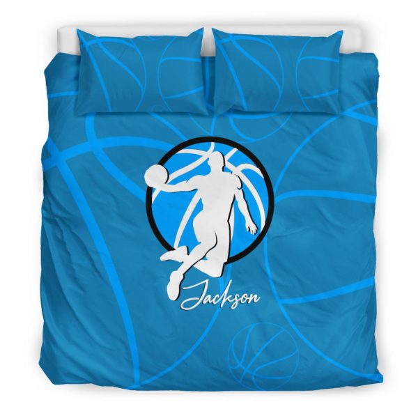 Personalized Basketball Duvet Cover Set, Basketball Boy Blue Player Gift Idea Duvet Cover & Pillowcases, Custom Name Bedding Set