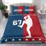 Personalized Baseball Duvet Cover Set, Baseball Boy Red And Blue Player Gift Idea Duvet Cover & Pillowcases, Custom Name Number Bedding Set
