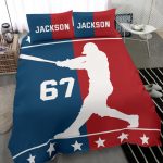 Personalized Baseball Duvet Cover Set, Baseball Boy Red And Blue Player Gift Idea Duvet Cover & Pillowcases, Custom Name Number Bedding Set