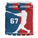 Personalized Baseball Duvet Cover Set, Baseball Boy Red And Blue Player Gift Idea Duvet Cover & Pillowcases, Custom Name Number Bedding Set