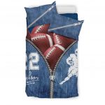 Personalized Football Duvet Cover Set, Football Ball Zip Jean Blue Player Gift Idea Duvet Cover & Pillowcases, Custom Name Number Bedding Set