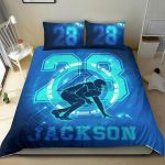 Personalized Football Duvet Cover Set, Football Boy Blue Digital Player Gift Idea Duvet Cover & Pillowcases, Custom Name Number Bedding Set