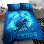 Personalized Football Duvet Cover Set, Football Boy Blue Digital Player Gift Idea Duvet Cover & Pillowcases, Custom Name Number Bedding Set