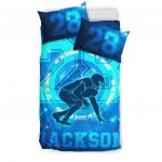 Personalized Football Duvet Cover Set, Football Boy Blue Digital Player Gift Idea Duvet Cover & Pillowcases, Custom Name Number Bedding Set