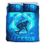 Personalized Football Duvet Cover Set, Football Boy Blue Digital Player Gift Idea Duvet Cover & Pillowcases, Custom Name Number Bedding Set