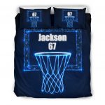 Personalized Basketball Duvet Cover Set, Basketball Basket Blue Digital Player Gift Duvet Cover & Pillowcases, Custom Name Number Bedding Set