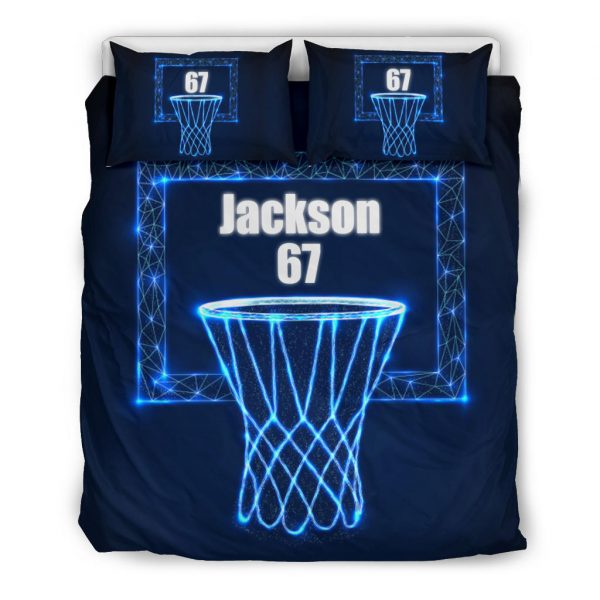 Personalized Basketball Duvet Cover Set, Basketball Basket Blue Digital Player Gift Duvet Cover & Pillowcases, Custom Name Number Bedding Set