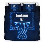 Personalized Basketball Duvet Cover Set, Basketball Basket Blue Digital Player Gift Duvet Cover & Pillowcases, Custom Name Number Bedding Set