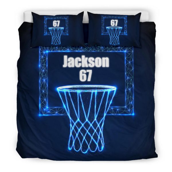 Personalized Basketball Duvet Cover Set, Basketball Basket Blue Digital Player Gift Duvet Cover & Pillowcases, Custom Name Number Bedding Set