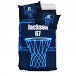 Personalized Basketball Duvet Cover Set, Basketball Basket Blue Digital Player Gift Duvet Cover & Pillowcases, Custom Name Number Bedding Set