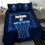 Personalized Basketball Duvet Cover Set, Basketball Basket Blue Digital Player Gift Duvet Cover & Pillowcases, Custom Name Number Bedding Set