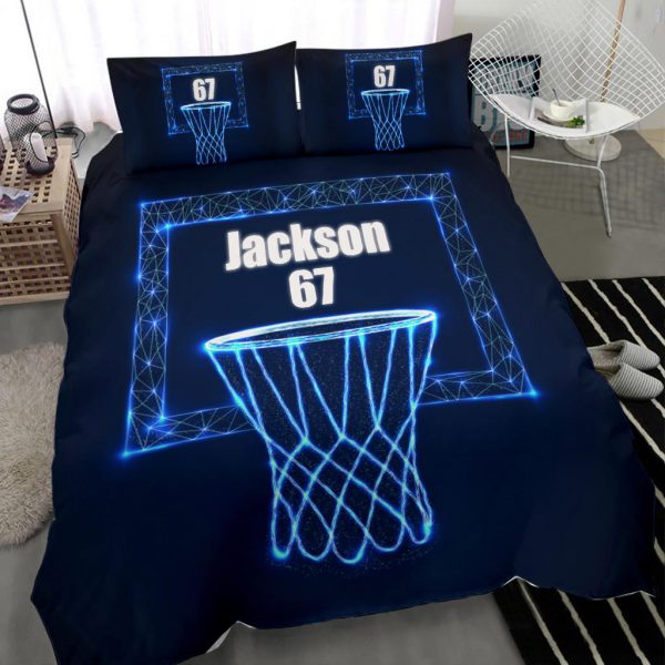Personalized Basketball Duvet Cover Set, Basketball Basket Blue Digital Player Gift Duvet Cover & Pillowcases, Custom Name Number Bedding Set