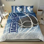 Personalized Hockey Duvet Cover Set, Ice Hockey Puck Player Gift Idea Blue White Duvet Cover & Pillowcases, Custom Name Number Bedding Set