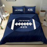 Personalized Football Duvet Cover Set, Football Ball Blue Simple Player Gift Idea Duvet Cover & Pillowcases, Custom Name Number Bedding Set
