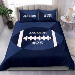 Personalized Football Duvet Cover Set, Football Ball Blue Simple Player Gift Idea Duvet Cover & Pillowcases, Custom Name Number Bedding Set
