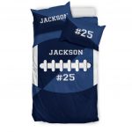 Personalized Football Duvet Cover Set, Football Ball Blue Simple Player Gift Idea Duvet Cover & Pillowcases, Custom Name Number Bedding Set