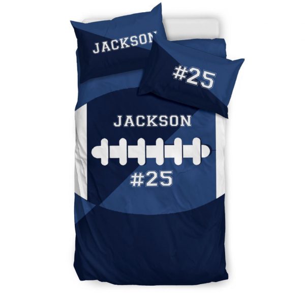 Personalized Football Duvet Cover Set, Football Ball Blue Simple Player Gift Idea Duvet Cover & Pillowcases, Custom Name Number Bedding Set