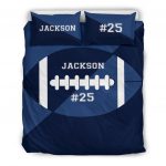 Personalized Football Duvet Cover Set, Football Ball Blue Simple Player Gift Idea Duvet Cover & Pillowcases, Custom Name Number Bedding Set