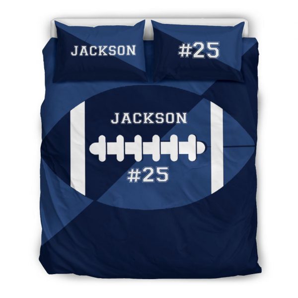 Personalized Football Duvet Cover Set, Football Ball Blue Simple Player Gift Idea Duvet Cover & Pillowcases, Custom Name Number Bedding Set